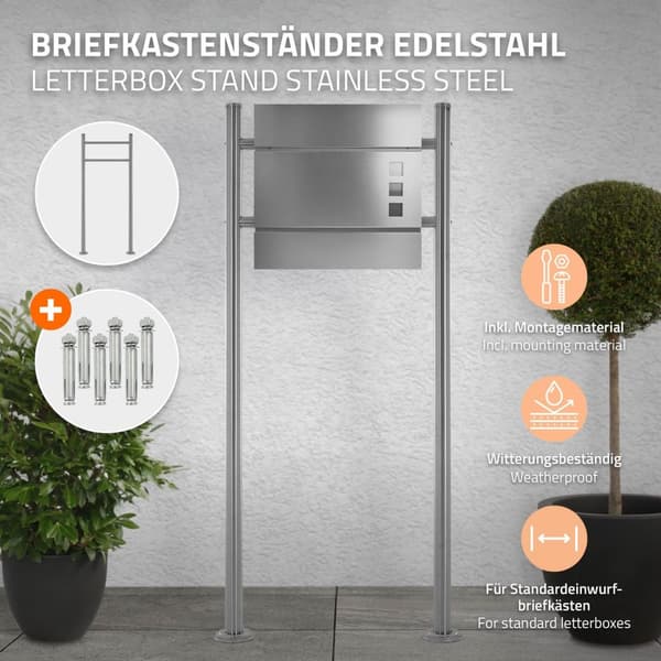 ML-Design postilaatikko jalusta valmistettu ruostumattomasta teräksestä, hopeaa metallista, kokonaiskorkeus 120 cm, pyöreä, irrotettu