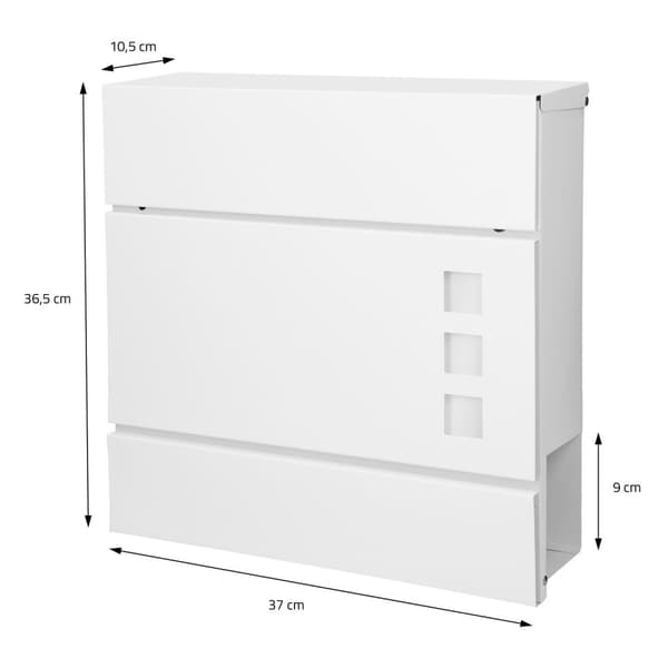 Brevlåda med tidningsfack 37x10,5x36,5 cm vit/svart stål inkl. brevlådeställ