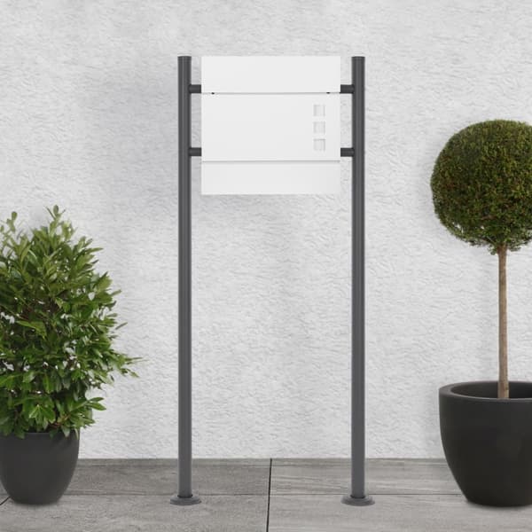 Brevlåda med tidningsfack 37x10,5x36,5 cm vit/svart stål inkl. brevlådeställ