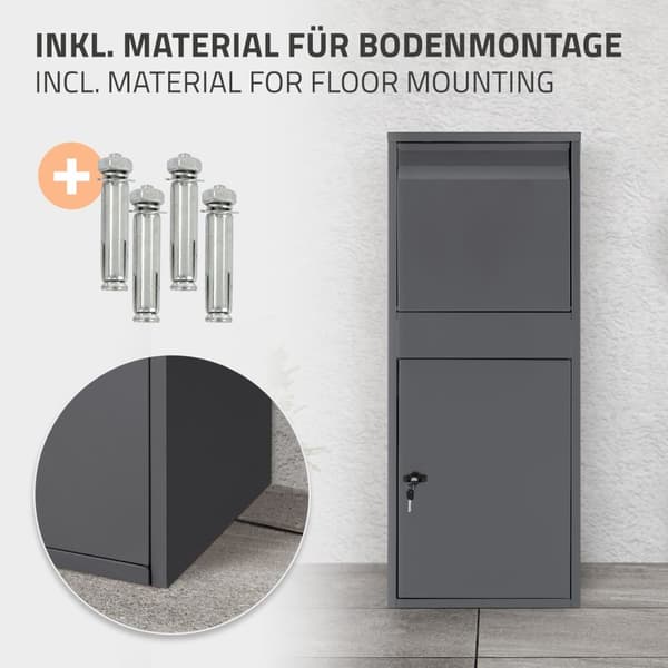 ML-Design Parcel Letterbox lavet af galvaniseret stål i antracit, 41x103x38 cm, fritliggende, låsbar, 2 nøgler, blodpladeboks Pakkeboks postkassepakke