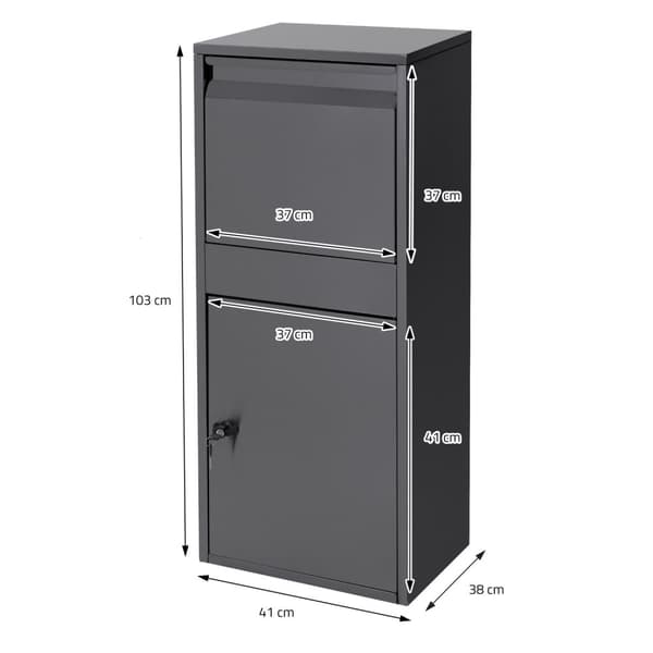 ML-Design Parcel Letterbox lavet af galvaniseret stål i antracit, 41x103x38 cm, fritliggende, låsbar, 2 nøgler, blodpladeboks Pakkeboks postkassepakke