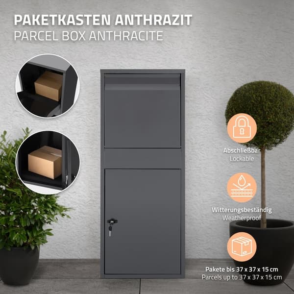 ML-Design Parcel Letterbox lavet af galvaniseret stål i antracit, 41x103x38 cm, fritliggende, låsbar, 2 nøgler, blodpladeboks Pakkeboks postkassepakke