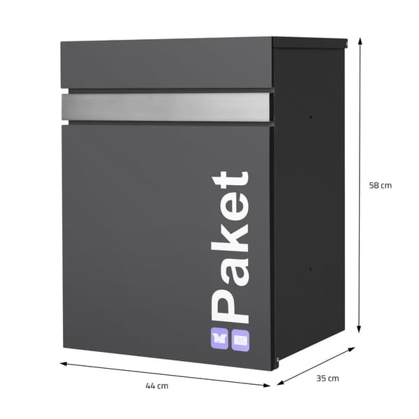 Paketbox 44x35x58 cm antracit/silver galvaniserat stål ML-Design