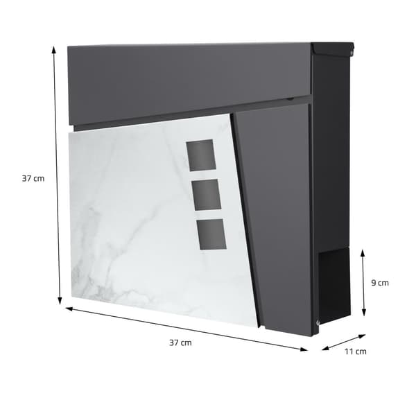 Kirjelaatikko 37x36,5x11 cm antrasiitti/valkoinen marmori teräs ML-Design