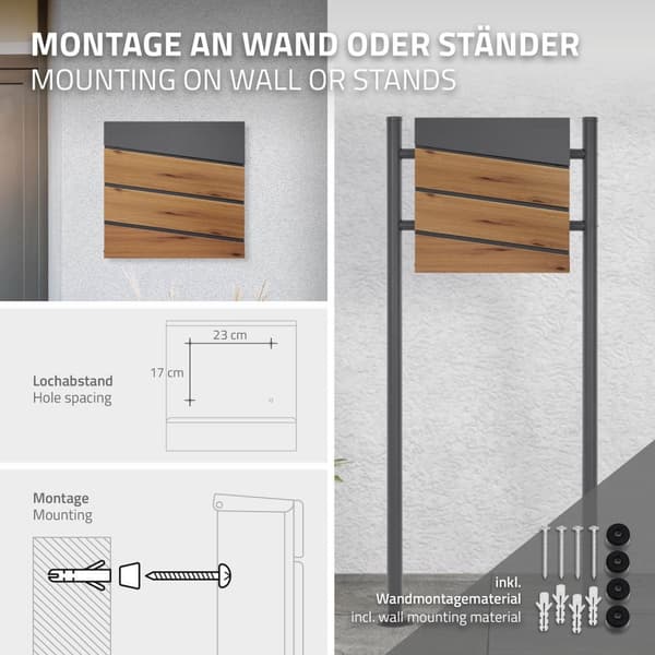 Brevlåda 37x36,5x11 cm antracit/trälook stål ML-Design
