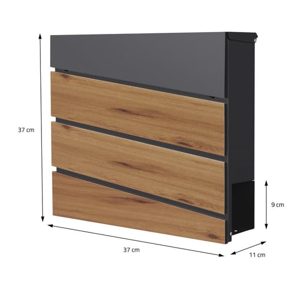 Brevlåda 37x36,5x11 cm antracit/trälook stål ML-Design