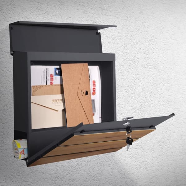 Brevlåda 37x36,5x11 cm antracit/trälook stål ML-Design