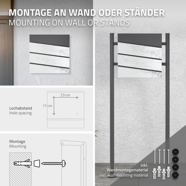 Brevkasse 37x36,5x11 cm antracit/hvid marmor look stål ML-Design