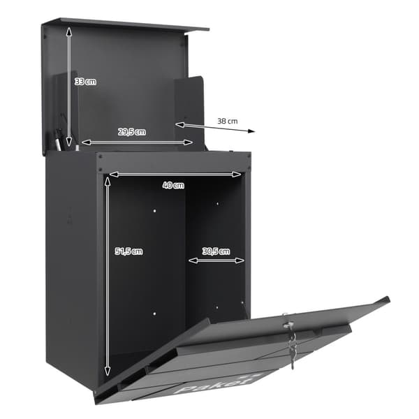 Pakkepostkasse med stativ 44x35x58 cm antracit galvaniseret stål ML design