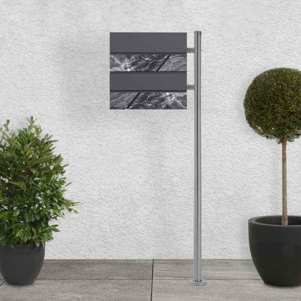 ECD Germany Stående brevlåda med tidningsfack; designbrevlåda med stolpe; brevlådanläggning; brevlådestativ i silver rostfritt stål; postlåda i