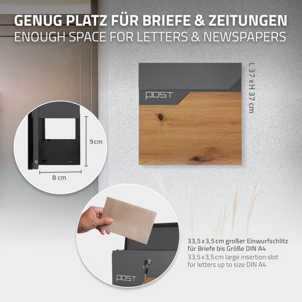 ECD Germany Stående brevlåda med tidningsfack; designbrevlåda med stolpe; brevlådanläggning; brevlådestativ Silver 120 cm rostfritt stål; postlåda