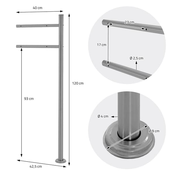 ECD Germany Stående brevlåda med tidningsfack; designbrevlåda med stolpe; brevlådanläggning; brevlådestativ Silver 120 cm rostfritt stål; postlåda