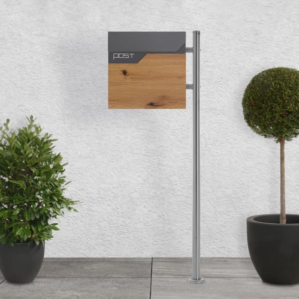 ECD Germany Stående brevlåda med tidningsfack; designbrevlåda med stolpe; brevlådanläggning; brevlådestativ Silver 120 cm rostfritt stål; postlåda