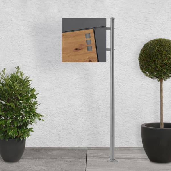 ECD Germany Stående brevlåda med tidningsfack; designbrevlåda med stolpe; brevlådanläggning; brevlådestativ Silver 120 cm rostfritt stål; postlåda