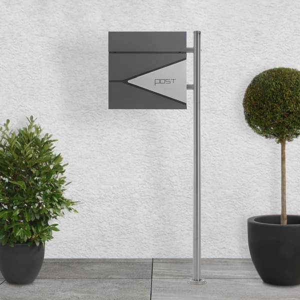ECD Germany Stående brevlåda med tidningsfack; designbrevlåda med stolpe; brevlådanläggning; brevlådestativ Silver 120 cm rostfritt stål; postlåda