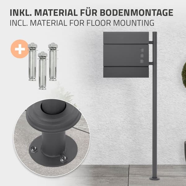 ML-Design Postilaatikkoteline pulverimaalattu ruostumaton teräs; antrasiitti; kokonaiskorkeus 120 cm; pyöreä; itsenäinen; postilaatikon pylväs