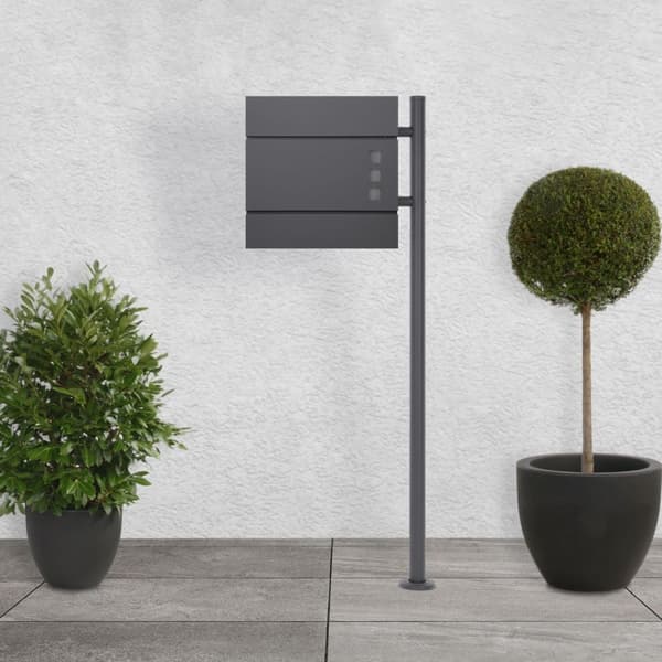ML-Design Postilaatikkoteline pulverimaalattu ruostumaton teräs; antrasiitti; kokonaiskorkeus 120 cm; pyöreä; itsenäinen; postilaatikon pylväs