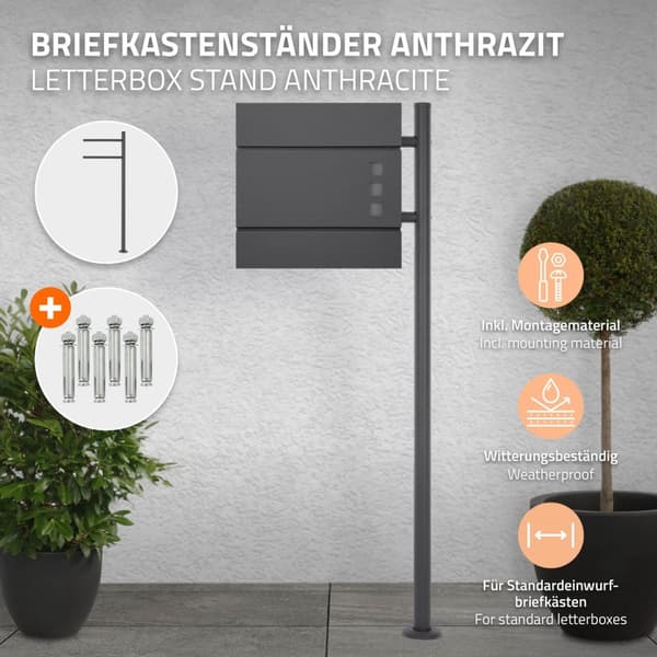 ML-Design Postilaatikkoteline pulverimaalattu ruostumaton teräs; antrasiitti; kokonaiskorkeus 120 cm; pyöreä; itsenäinen; postilaatikon pylväs