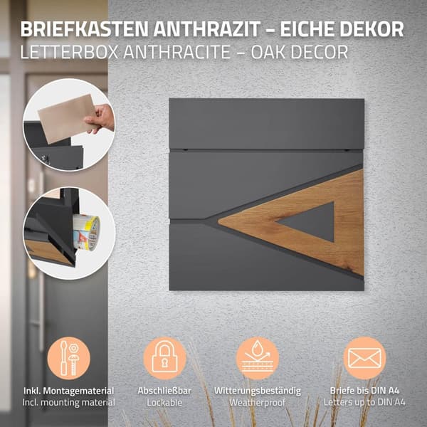 ECD Germany Stående brevlåda med tidningsfack; designbrevlåda med stolpe; brevlådanläggning; brevlådestativ antracit 120cm pulverlackerad rostfritt