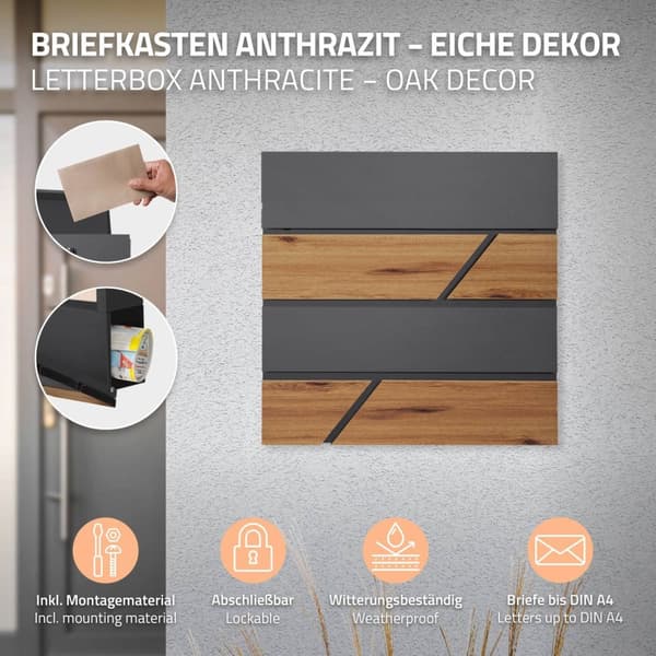 ECD Germany seisova postilaatikko lehtitelineellä; muotoiltu postilaatikko tolpan kanssa; postilaatikkoryhmä; pulverimaalattu 120 cm