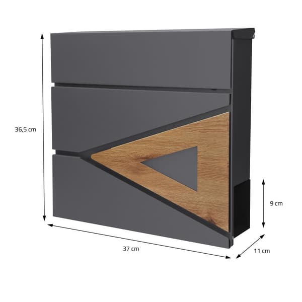ML-Design Brevlåda 37x36;5x11 cm Antracit/Träoptik i Stål; Brevlåda med Tidningsfack; Låsbar med 2 Nycklar; Modern Design Väggmonterad Brevlåda med