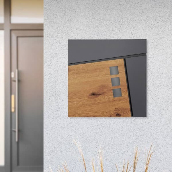 ML-Design brevlåda 37x36;5x11 cm antracit/ träoptik av stål; brevlåda med tidningsfack; låsbar med 2 nycklar; modern design väggmonterad brevlåda med