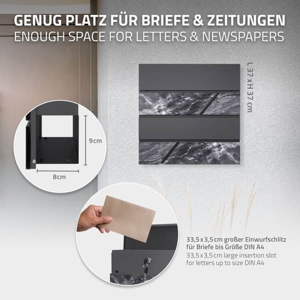 Brevkasse med stativ 37x36,5x11 cm antracit/marmor-look stål ML design
