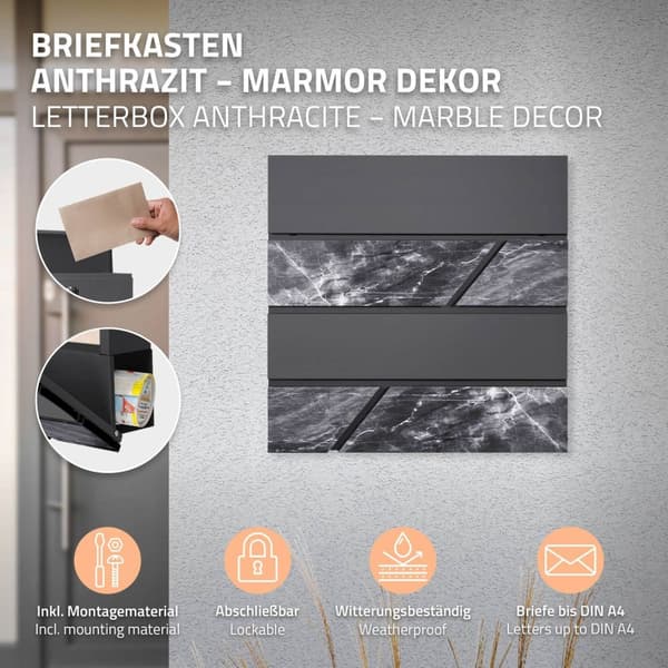 Brevkasse med stativ 37x36,5x11 cm antracit/marmor-look stål ML design
