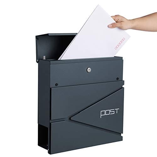 Songmics Modern Mailbox, låsbar väggmonterad postbrev, Anthracite Gray