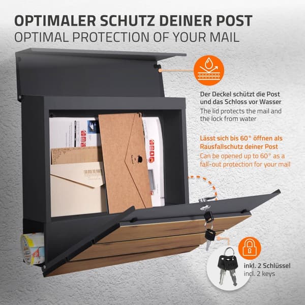 ECD Germany seisova postilaatikko lehtitelineellä; muotoiltu postilaatikko tolpan kanssa; postilaatikkoryhmä; pulverimaalattu 120 cm