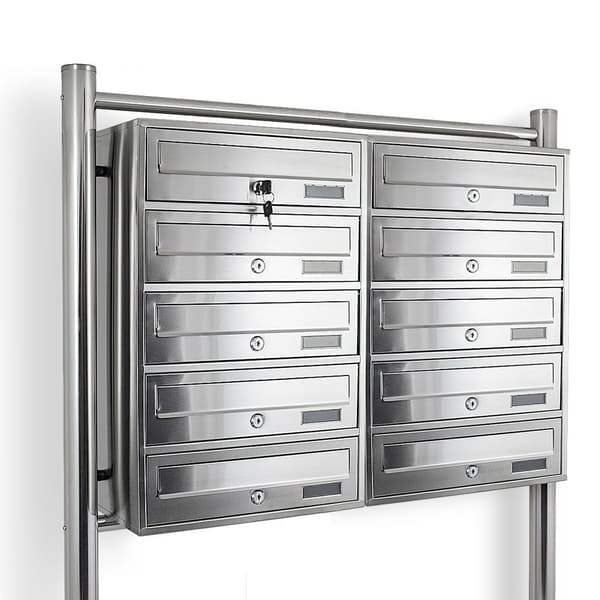 Lejers postkasse til lejligheder, 2x5 slots, rustfri inox