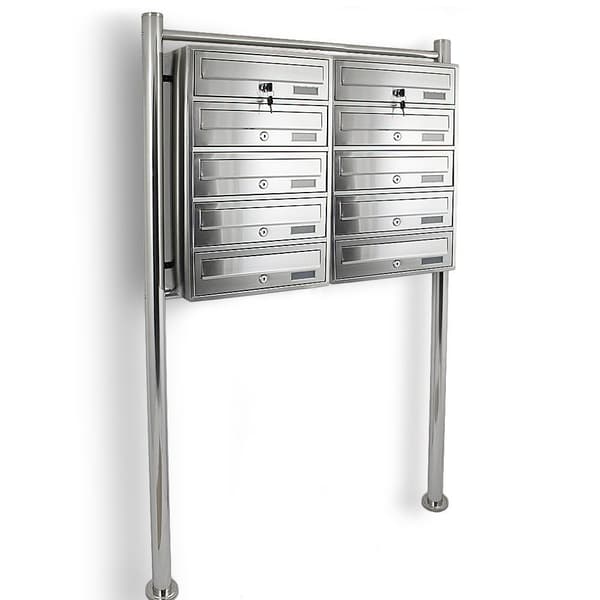 Lejers postkasse til lejligheder, 2x5 slots, rustfri inox