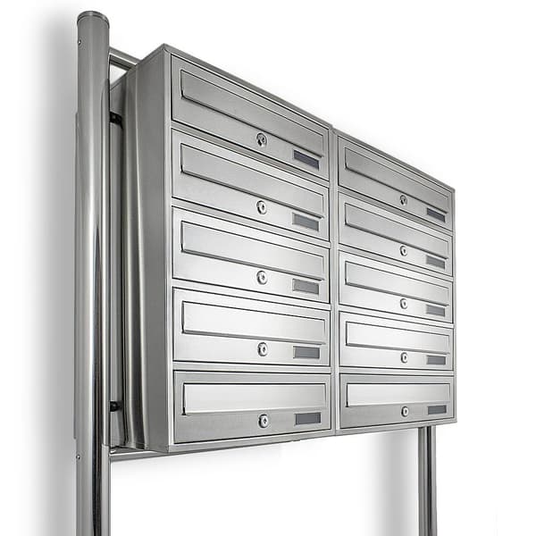 Lejers postkasse til lejligheder, 2x5 slots, rustfri inox