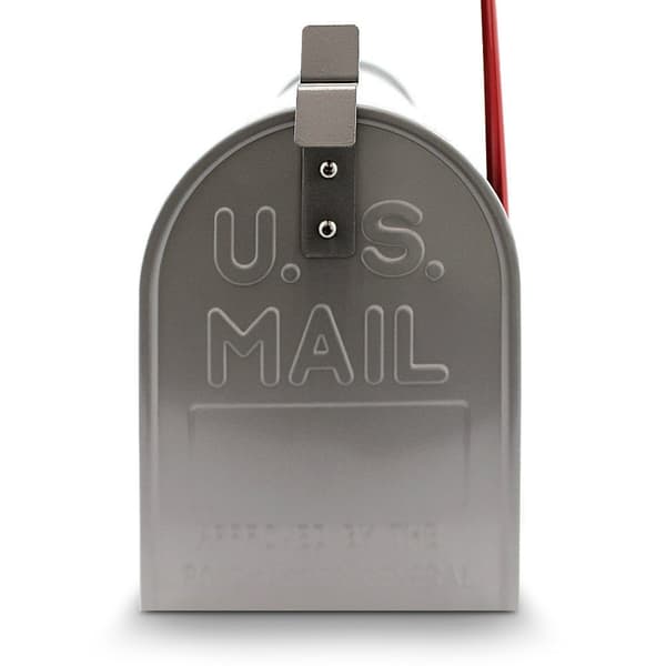 Amerikansk postlåda för brev, press, tidningar, silver, med en flagga