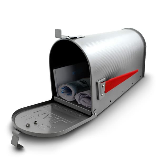 Amerikansk postlåda för brev, press, tidningar, silver, med en flagga