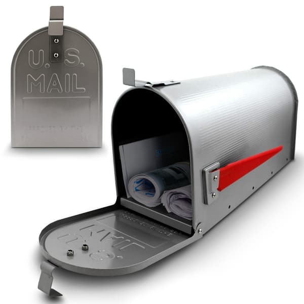 Amerikansk postlåda för brev, press, tidningar, silver, med en flagga