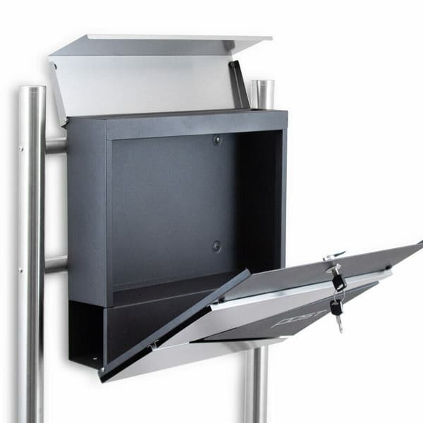 Kest�v� postilaatikko inox-ter�ksisell� postitelineell� sanomalehtitelineell�