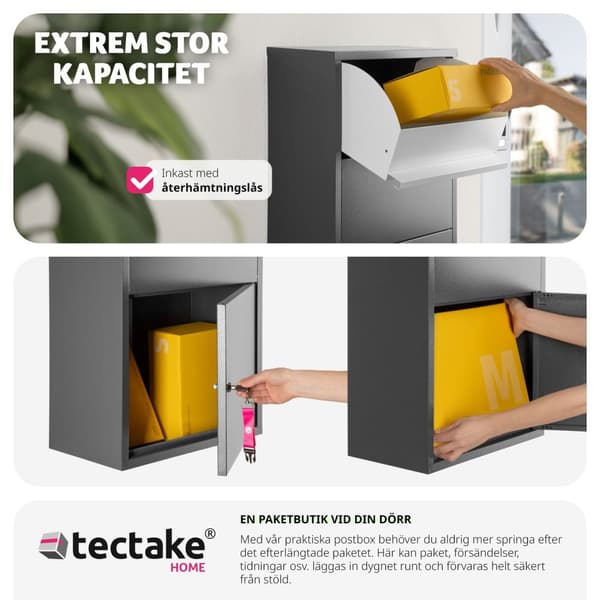 Postlåda Paketbox Fortress med säkerhetslucka, 44 x 22 x 82 cm - antracit