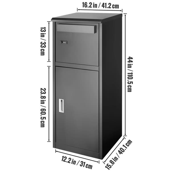 16,2 x 15,8 x 44 tum väggmonterad stöldskyddspostlåda, vattentät och säker paketleveranslåda, solid struktur, enkel installation