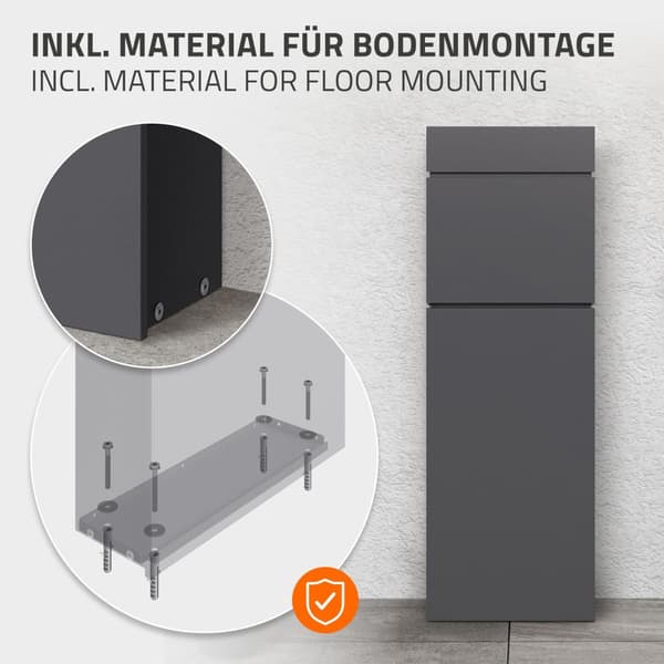Vapaasti seisova kirjelaatikko DIN A4 asti 115 cm korkea antrasiitti ruostumaton teräs ML design