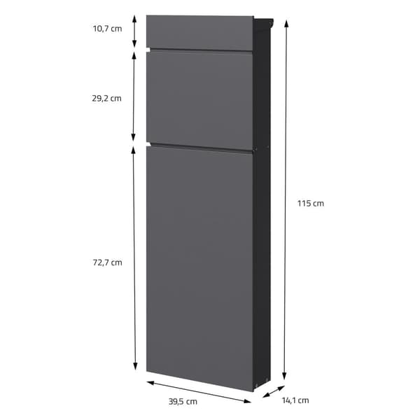 Vapaasti seisova kirjelaatikko DIN A4 asti 115 cm korkea antrasiitti ruostumaton teräs ML design