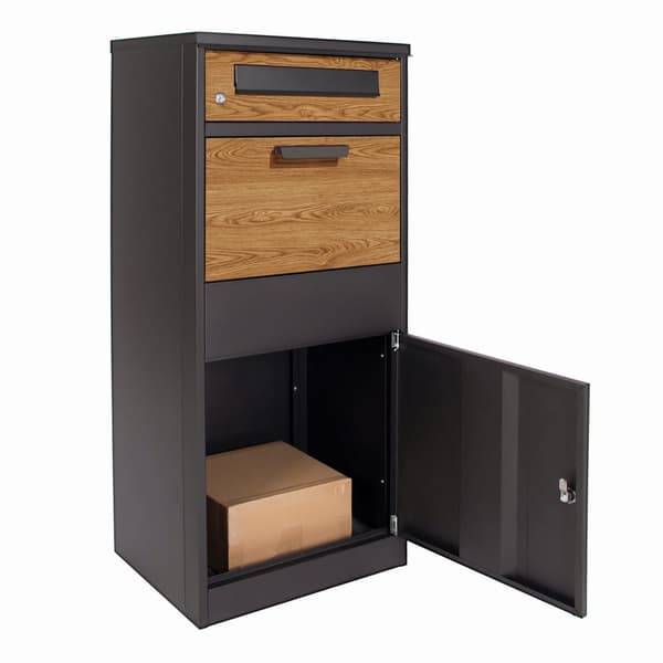 Paketbrevlåda - 50x38x112 cm - stål - antracit trälook