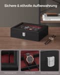 Pikkukuva 3 / 5: Rootz Watch Box - Musta PU-kansi - Viininpunainen samettivuori - MDF-materiaali - Lasikansi - 20,2 cm x 25,5 cm x 7,8 cm - 0,9 kg