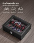 Pikkukuva 5 / 5: Rootz Watch Box - Musta PU-kansi - Viininpunainen samettivuori - MDF-materiaali - Lasikansi - 20,2 cm x 25,5 cm x 7,8 cm - 0,9 kg