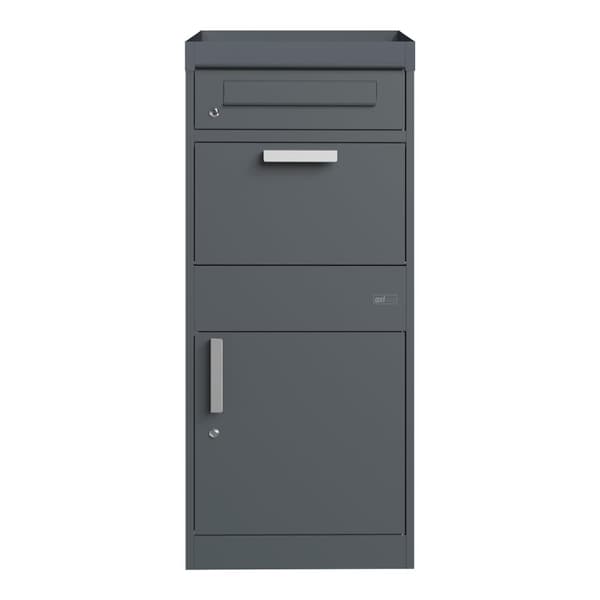 AXI Levi Metall Paketbrevlåda antracit/trälook med planteringslåda | Paketlåda för flera paket | Brevlåda med lås | 50,6 x 38,3 x 117 cm