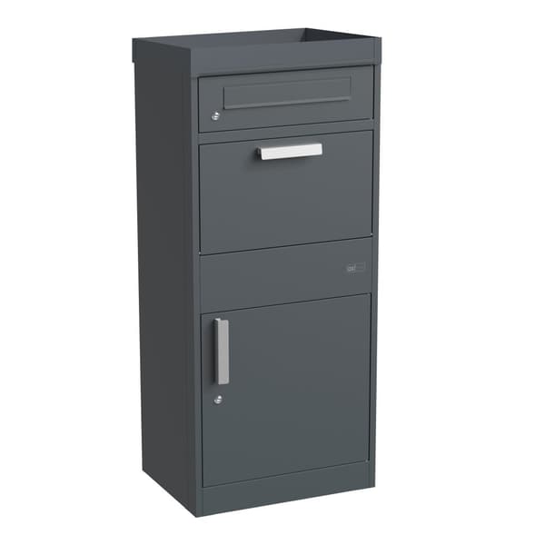 AXI Levi Metall Paketbrevlåda antracit/trälook med planteringslåda | Paketlåda för flera paket | Brevlåda med lås | 50,6 x 38,3 x 117 cm