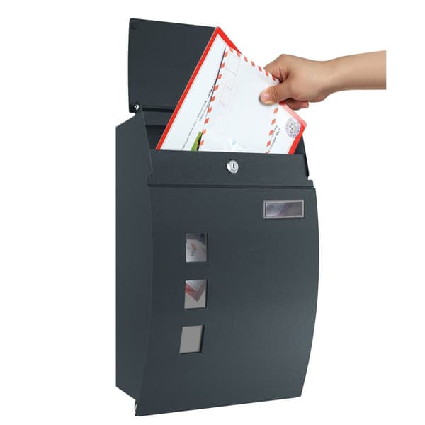Mailbox - Wall Model - Lockable - Med visning af vinduer og nøgle - sort