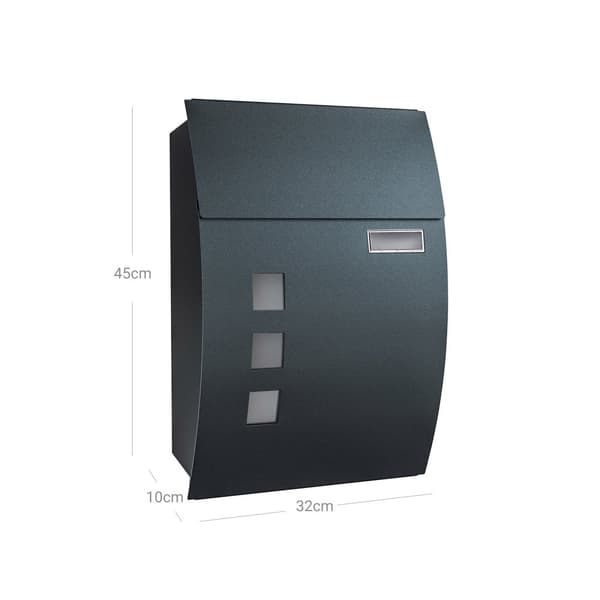 Mailbox - Wall Model - Lockable - Med visning af vinduer og nøgle - sort