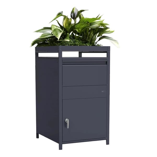 AXI Louis Metall Paketbrevlåda antracit med planteringslåda | Paketlåda för flera paket | Brevlåda med lås |68 x 80 x 124 cm