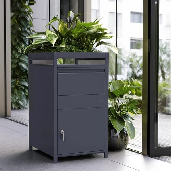 AXI Louis Metall Paketbrevlåda antracit med planteringslåda | Paketlåda för flera paket | Brevlåda med lås |68 x 80 x 124 cm